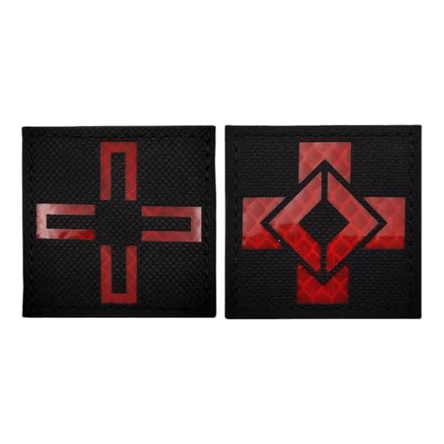 Aufnäher mit Schweizer Flagge, Kreuz, Rettungs-Logo, Nylongewebe, reflektierender taktischer Aufnäher für Helm, Weste, Rucksack – quadratisch, Schwarz und Rot von YOYUMI