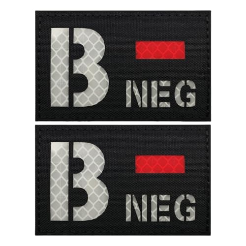 Blutgruppen Aufnäher A- B- AB- O- NEG Patch Aufbügler, Negative Blutgruppe schwarzes infrarotreflektierendes Abzeichen, taktischer Moral Patch für Rucksackuniform B- von YOYUMI