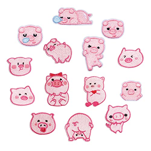 Bügelflicken 14 Packungen Stickaufkleber Rosa Cartoon Ferkel Stickstoff Aufkleber Kleidung Patch Stickstempel von YOYUMI