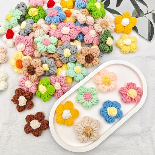 Handgefertigte Häkelblüten, Verzierungen für Bastelarbeiten, zum Aufnähen/Aufbügeln, Kleidung, Taschen, Katzenbaum-Dekor, Spiegel-Dekor (Puffblumen, 50 Stück) von YOZIEMQ