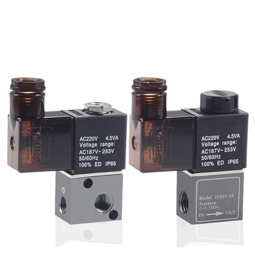 YPEZASDLW 2V025-08 3V1-06 AC110V/220V DC12V/24V Kompressorventil 1/4" normalerweise geschlossenes pneumatisches Aluminium-Magnetventil(2V025-08 AC24V) von YPEZASDLW