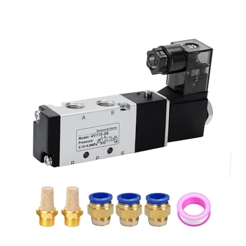 YPEZASDLW Magnetpneumatikventil 4V110-06 5/2 Wege 5 Anschlüsse 2 Positionen for Luftkompressorventil DC12V 24V AC24V 110V 220V(4V110-06 and 8mm,DC12V) von YPEZASDLW