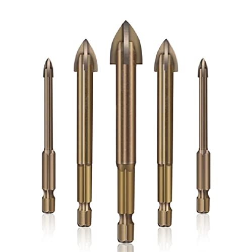 YPGNKEKPLM 5PC / Set 3/4/5/6/7/1 0MM Kreuzdreieckbohrer Effizientes Universalbohrwerkzeug Hartmetall-Hilfswerkzeuge for die Holzbearbeitung Zubehör für Elektrowerkzeuge(5 PCS Golden1) von YPGNKEKPLM