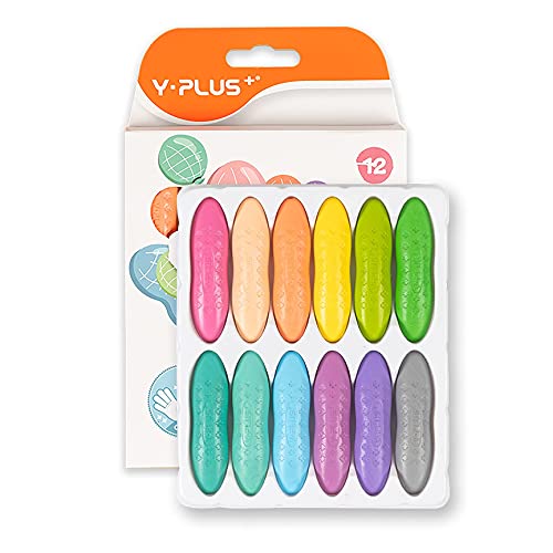 YPLUS Erdnuss Wachsmalstifte für Kleinkinder, Ungiftige Wachsmalstifte, Leicht zu Halten, Waschbare sichere Kleinkindmalstifte für Kinder Malzubehör (Pastell 12 Colors) von YPLUS