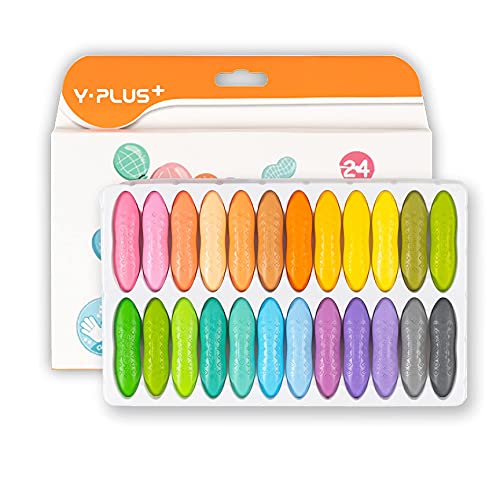 YPLUS Erdnuss Wachsmalstifte für Kleinkinder, Ungiftige Wachsmalstifte, Leicht zu Halten, Waschbare sichere Kleinkindmalstifte für Kinder Malzubehör (Pastell 24 Colors) von YPLUS