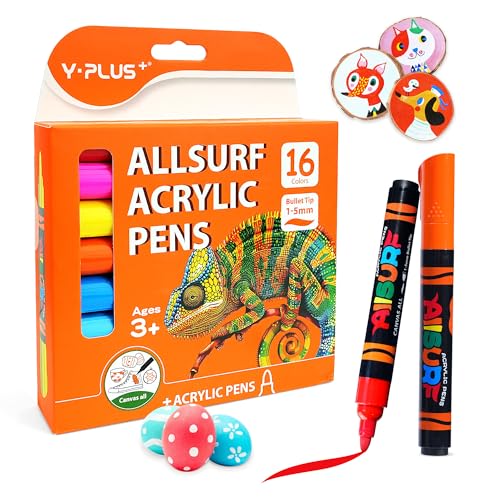 YPLUS Acrylstifte für Steine Wasserfest - Filzstifte Kinder, Graffiti Stifte Set, Marker Stifte mit Außergewöhnlicher Kapazität - 16 Farben YPLUS Acrylstifte für Steine Wasserfest - Filzstifte Kinder, Graffiti Stifte Set, Marker Stifte mit Außergewöhnlicher Kapazität - 16 Farben von Y-Plus