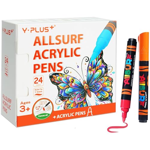 Y-Plus YPLUS Acrylstifte für Steine Wasserfest - Filzstifte Kinder, Graffiti Stifte Set, Marker Stifte mit Außergewöhnlicher Kapazität - 24 Farben von YPLUS