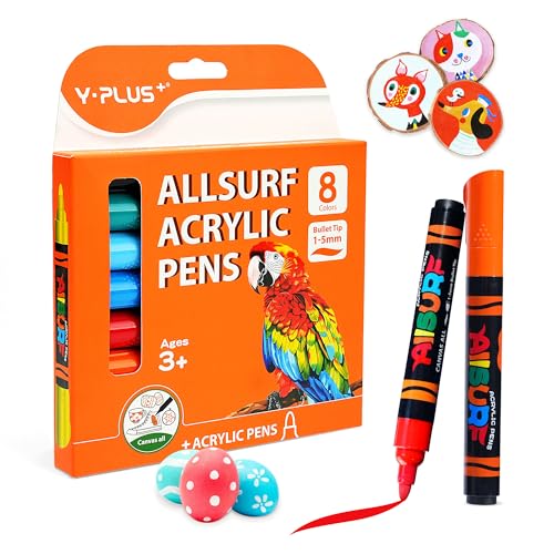 YPLUS Acrylstifte für Steine Wasserfest - Filzstifte Kinder, Graffiti Stifte Set, Marker Stifte mit Außergewöhnlicher Kapazität - 8 Farben YPLUS Acrylstifte für Steine Wasserfest - Filzstifte Kinder, Graffiti Stifte Set, Marker Stifte mit Außergewöhnlicher Kapazität - 8 Farben von Y-Plus