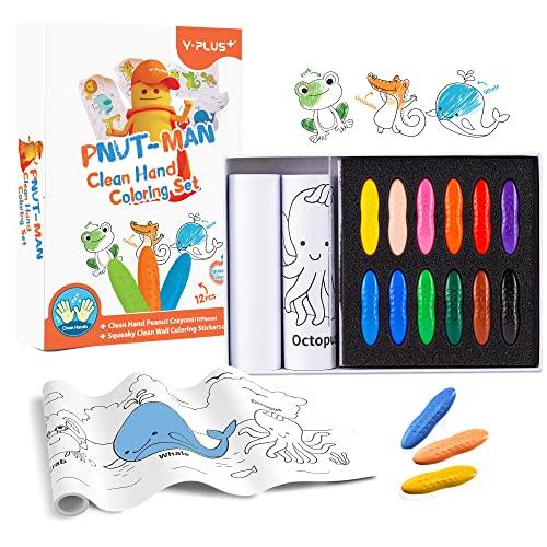 YPLUS Erdnuss Buntstifte Set für Kinder, Kunst Fall mit 12-Farben Buntstifte und Wandaufkleber Papierrollen, ungiftige Kleinkind Färbung Zubehör für Geschenk von YPLUS