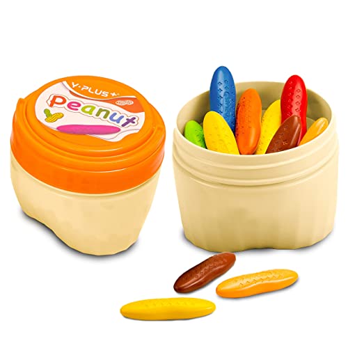 YPLUS Erdnuss Wachsmalstifte für Kleinkinder mit Eimer,24 Farben Malstifte Kinder mit Box, waschbare Buntstifte für Kleinkinder, Malzubehör von YPLUS