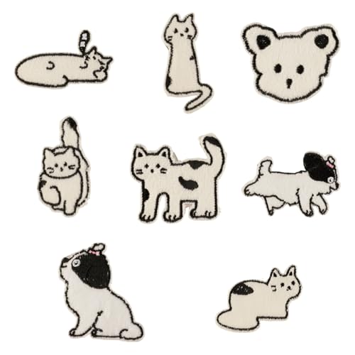 Aufnäher mit Cartoon-Katzen-Motiv, zum Aufbügeln, bestickt, 8 Stück von YPREWY