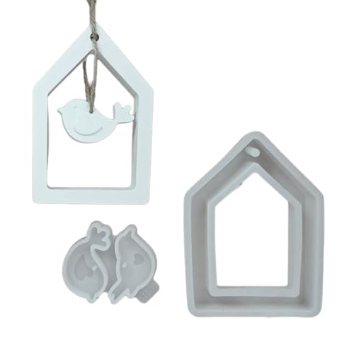 Silikonform mit Vogelanhänger, Motiv: Haus mit Vogel, handgefertigt, Seife, Gießformen für Heimdekorationen, 2 Stück Silikonform mit Vogelanhänger, Motiv: Haus mit Vogel, handgefertigt, Seife, Gießformen für Heimdekorationen, 2 Stück von YPREWY