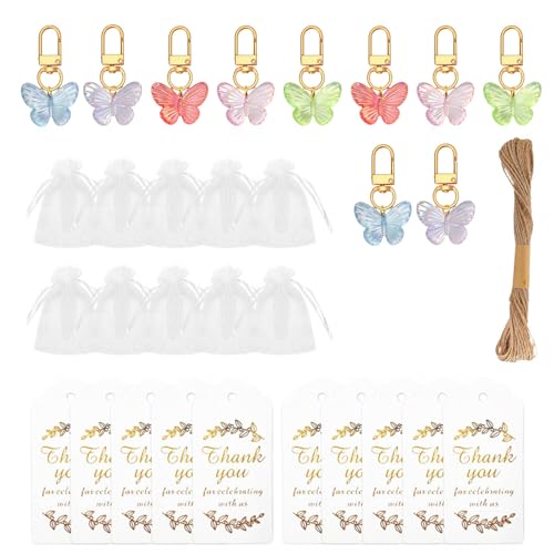YPREWY 10 Stück Auto-Schlüsselanhänger, kreativer Schmetterlings-Schlüsselanhänger, Cartoon-Tier-Schlüsselanhänger, Taschenanhänger, Handtaschen-Charm, Partyzubehör, Schmetterling, stilvolle Tasche von YPREWY