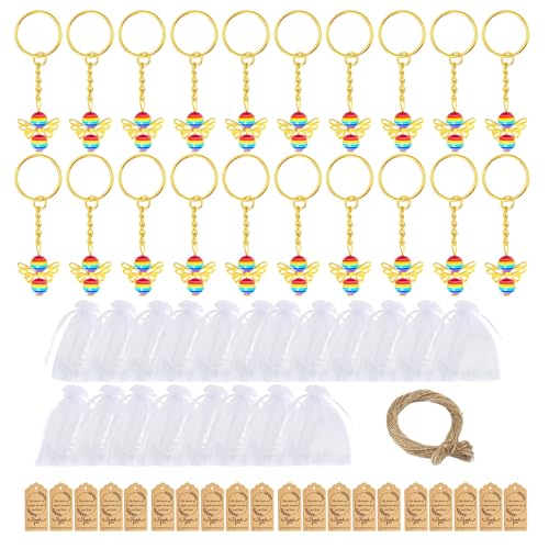 YPREWY 20 Sets Tauf-Partyzubehör Engel-Schlüsselanhänger Anhänger Organza Kordelzug Beutel Dankeschön Charm Geschenk-Boxen für Mädchen von YPREWY