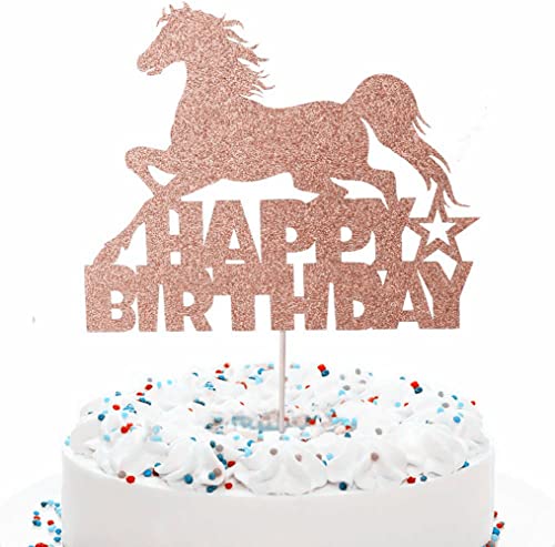 Tortenaufsatz "Happy Birthday", Rotgold, glitzernd, Pferd, Rennparty-Dekoration, Dekoration für Jungen oder Mädchen, Babyparty-Zubehör Tortenaufsatz "Happy Birthday", Rotgold, glitzernd, Pferd, Rennparty-Dekoration, Dekoration für Jungen oder Mädchen, Babyparty-Zubehör von YQ-BEST