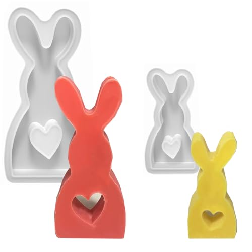 YQBFTC 2 Stück Silikonformen Gießformen Ostern,Osterhase Silikonform,Gießformen Silikon Kaninchen Ostern,3D Kaninchen Gießform Ostern,Osterhase Silikonform for Gips,Sojawachs Kerzen,Handwerk (SET A) von YQBFTC
