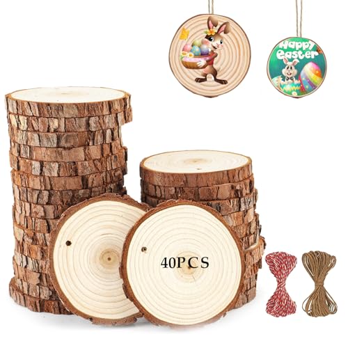 YQBFTC 40 PCS Natürliche Holz Log Scheiben 5-6cm mit Baumwollfaden,Holzscheiben zum Basteln,Holzscheiben mit Loch,Kiefernholz Astscheiben für DIY Kunst/Hochzeit Mittelstücke/Osterdekoration YQBFTC 40 PCS Natürliche Holz Log Scheiben 5-6cm mit Baumwollfaden,Holzscheiben zum Basteln,Holzscheiben mit Loch,Kiefernholz Astscheiben für DIY Kunst/Hochzeit Mittelstücke/Osterdekoration von YQBFTC