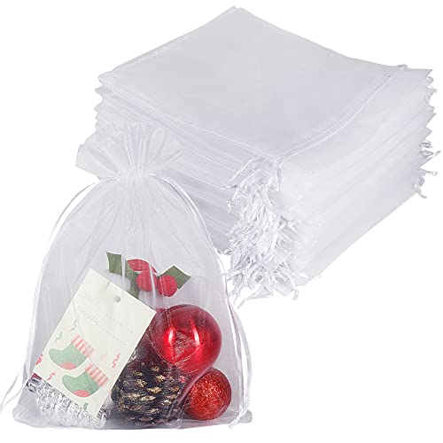 100PCS Organzasäckchen Weiß 17X23cm, Mesh Hochzeitsbevorzugung Geschenktüten mit Kordelzug für Schmuck Süßigkeiten Baby Shower Party Weihnachten Verpackung von YQL