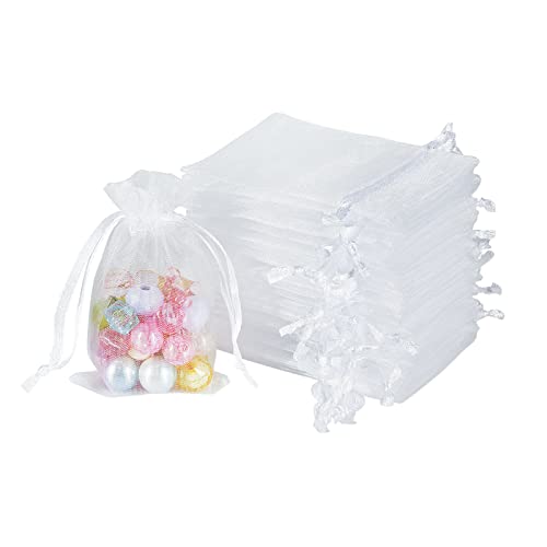 YQL Organzasäckchen Weiß 5X7cm, 100 Stücke Organza Säckchen Klein Mesh Organza Beutel für Schmuck Süßigkeiten Party Weihnachtsfest von YQL