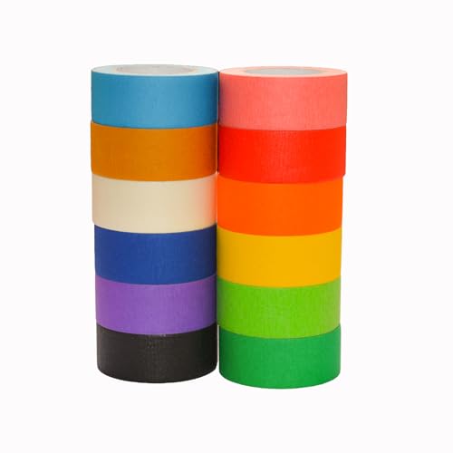 YQMVXW Farbiges Klebeband, 12 Rollen, Regenbogenfarben, dekoratives Klebeband, ideal für Kunst und Handwerk, Kennzeichnung und Farbkodierung, Schulbedarf für die von YQMVXW