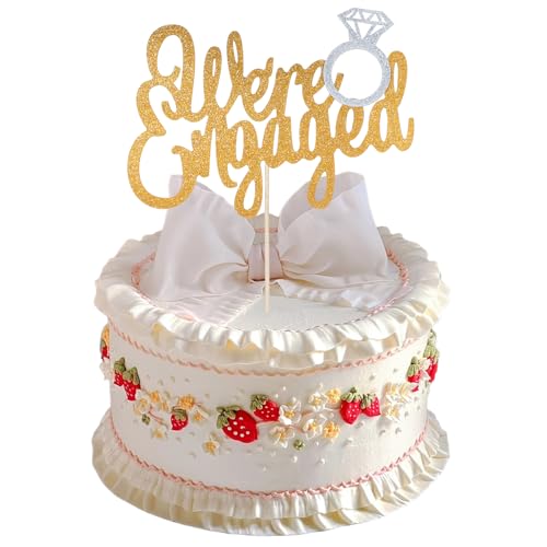1 x Verlobungs-Kuchenaufsatz, "We're Engaged"-Kuchenaufsatz mit Ring, Verlobungsparty-Dekorationen, Hochzeitstortenaufsatz, Kuchendekoration für Hochzeit, Verlobung, Themenparty 1 x Verlobungs-Kuchenaufsatz, "We're Engaged"-Kuchenaufsatz mit Ring, Verlobungsparty-Dekorationen, Hochzeitstortenaufsatz, Kuchendekoration für Hochzeit, Verlobung, Themenparty von YQQYG