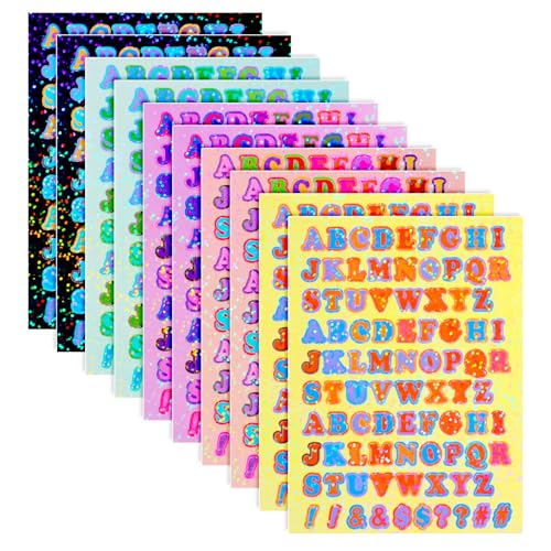10 Stück Buchstaben Aufkleber, Bunte Glitzer Alphabet-Aufkleber, Glänzende Kleine Alphabet-Aufkleber ABC Aufkleber, Niedliche Vinyl-Buchstabenaufkleber, Selbstklebende Buchstaben von YQQYG