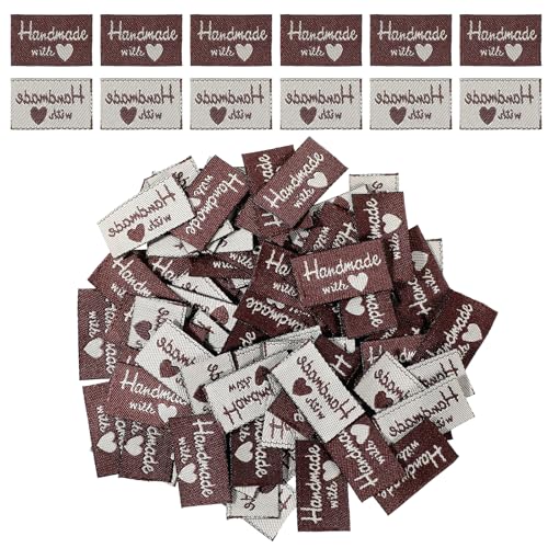 100 Stück Nähetiketten für handgefertigte Gegenstände, handgefertigt mit Liebe, personalisiertes Nähetikett, bestickte Etiketten für Kleidung, Quilt, DIY Handwerk von YQQYG