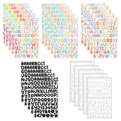 15 Blatt Zahlen Buchstaben Aufkleber, Alphabet Aufkleber, Selbstklebende kleine Buchstaben für Scrapbooking, Briefkasten, Zahlen, Etiketten, Basteln, Kunstherstellung von YQQYG