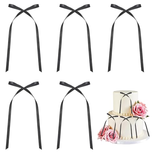 20 Stück Schwarze Schleifen für Kuchen, Drehverschluss Schleifen, Schwarze Satin Kuchenschleifen, Kuchendekorationen, Schleifenband Kuchentopper für Hochzeit Geburtstag Party 20 Stück Schwarze Schleifen für Kuchen, Drehverschluss Schleifen, Schwarze Satin Kuchenschleifen, Kuchendekorationen, Schleifenband Kuchentopper für Hochzeit Geburtstag Party von YQQYG