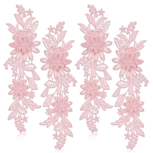 4 Stück hellrosa Blumen-Spitzenapplikation, 3D-Blumen-Aufnäher, Applikationen zum Nähen, Basteln, Kleider, Hochzeit, Brautkostüme 4 Stück hellrosa Blumen-Spitzenapplikation, 3D-Blumen-Aufnäher, Applikationen zum Nähen, Basteln, Kleider, Hochzeit, Brautkostüme von YQQYG