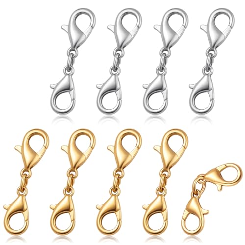 8 Stück kettenverschluss Armbandverlängerung, Doppelter Karabinerverschluss Ersatz 2,5 X 0,8 cm Werkzeuge für DIY Schmuck Armbänder Halsketten(Silber,Gold) von YQQYG