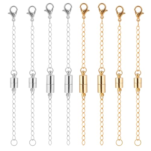 Armband-Verlängerung, magnetische Halskettenverschlüsse und Verschlüsse, beste Halskettenverlängerung, Silber und Gold, für Damen, Schmuckverlängerungen, verstellbare Magnetverschlüsse, 8 Stück Armband-Verlängerung, magnetische Halskettenverschlüsse und Verschlüsse, beste Halskettenverlängerung, Silber und Gold, für Damen, Schmuckverlängerungen, verstellbare Magnetverschlüsse, 8 Stück von YQQYG