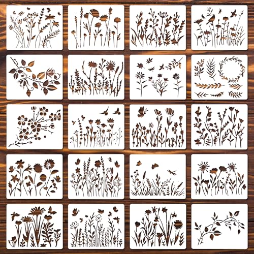 Blumenschablonen, Kunststoff-Blumenschablonen zum Malen an Wänden, Blumen-Wandpflanzen, Wildblumen-Ranken-Schablone, Malschablone für Kunst, Heimdekoration, 20 Stück von YQQYG