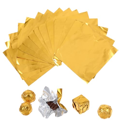 YQQYG 200 Stück Goldfolie 8 x 8 cm Candy Bar Wrappers, Goldfolie zum Basteln, Süßigkeiten-verpackungen für Hausgemachte Süßigkeiten, Aluminiumfolie, Schokoladenverpackungen, Blattgold zum Basteln von YQQYG