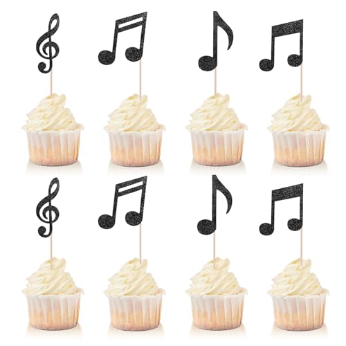 YQQYG 36 Stück Musiknoten Ausschnitte Tortendeko, Glitzer Musik Cupcake Topper, Schwarz Tortendeko Noten Kuchen Dekor für Rock, Musikpartys YQQYG 36 Stück Musiknoten Ausschnitte Tortendeko, Glitzer Musik Cupcake Topper, Schwarz Tortendeko Noten Kuchen Dekor für Rock, Musikpartys von YQQYG