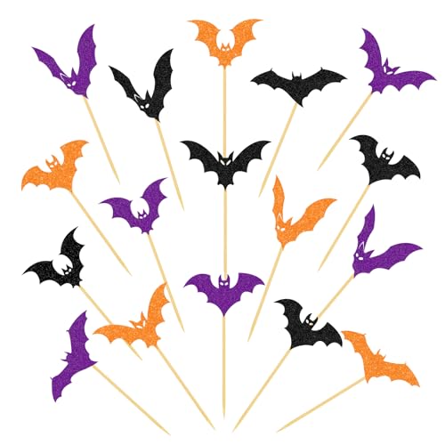 YQUQWN 24 Stück Halloween Schwarz Orange Lila Glitzer Fledermaus Cupcake Dekorationen, Halloween Cupcake Auswahl, geeignet für Kindergeburtstag, Mottoparty, Babyparty, Event Dekoration Supplies von YQUQWN