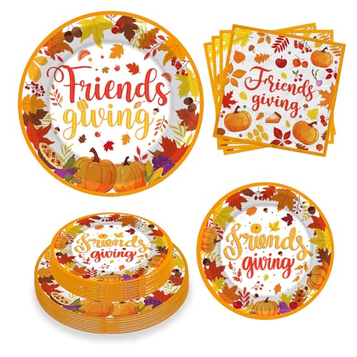 YQUQWN 72-teiliges Freundschafts-Pappteller und Servietten-Set, Partyzubehör, Thanksgiving, Einweg-Geschirr-Set für Herbst, Erntedankfest, Party, Dekoration, Gastgeschenke, 24 Stück von YQUQWN