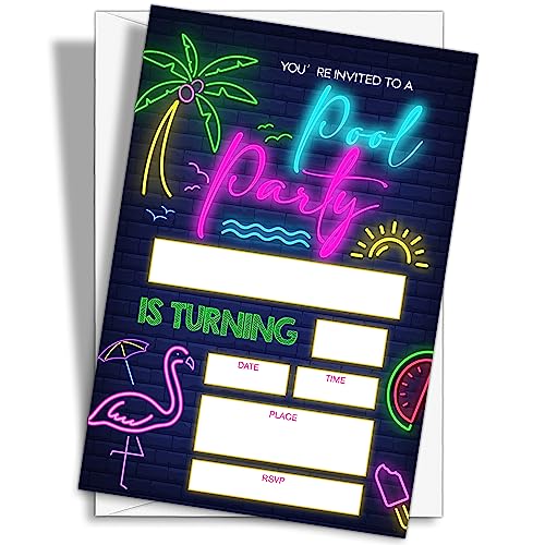 YQV F10 Einladungskarten für den Sommer, 10,2 x 15,2 cm, leuchtende Neon-Party-Einladungen mit Umschlägen für Party-Dekorationen, 20 Stück von YQV
