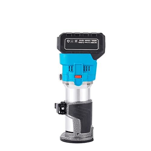 YQVEOT Elektrische Oberfräse, 1000 W bürstenloser elektrischer Trimmer 6,35 mm Handschnitzfräser Holzfräsen Gravur Stoßfräsmaschine for Batterie(Blue Metal) von YQVEOT