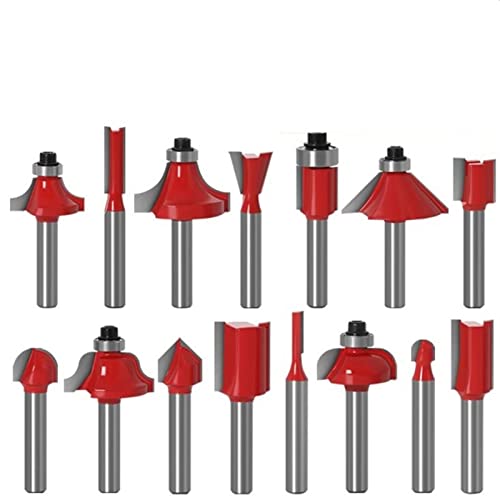 YQVEOT Elektrische Oberfräse, 15-teiliges Fräser-Bit-Set for Trimmen von geraden 1/4-Schaft-Holzarbeiter-Fräsern for Trimmen von Maschinen-Holzlager-Bucht-Box-Bits(No Box) von YQVEOT