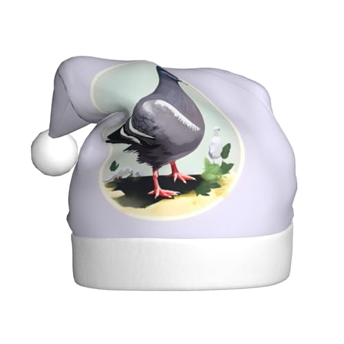 YQxwJL Grauer Taubenaufdruck, Weihnachtsdekoration, Mütze, Plüsch, Weihnachtsmannmützen für Weihnachten, Urlaub, Partyzubehör von YQxwJL