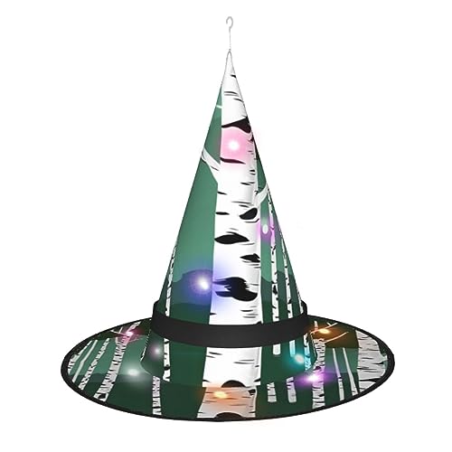 YQxwJL Halloween-Hexenkappe mit Birkenbäumen-Druck, LED-Licht, Zaubererhut, Hexenhut, Dekoration, hängende schwebende Veranda-Hof-Dekoration YQxwJL Halloween-Hexenkappe mit Birkenbäumen-Druck, LED-Licht, Zaubererhut, Hexenhut, Dekoration, hängende schwebende Veranda-Hof-Dekoration von YQxwJL