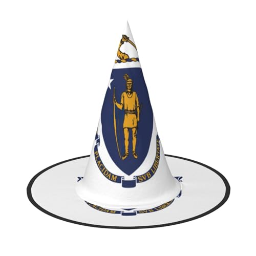 YQxwJL Hexenhut mit Massachusetts Staatsflagge, Hexenhut, zum Aufhängen, schwimmende Hexenhüte, für Halloween, Weihnachten, Party-Dekoration von YQxwJL