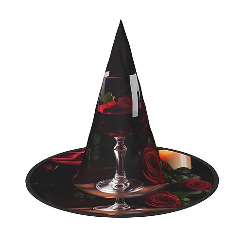 YQxwJL Hexenhut mit Rotwein-Rosenmuster und Kerze, Zaubererhut, Hexenhut-Dekorationen, hängende schwimmende Veranda-Dekoration von YQxwJL