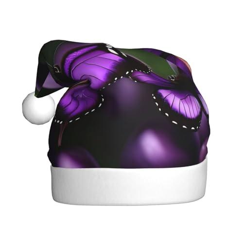 YQxwJL Lila Pflaume Schmetterling Druck Weihnachten Dekorationen Hüte Plüsch Weihnachtsmannmütze für Weihnachten Urlaub Party Supplies von YQxwJL