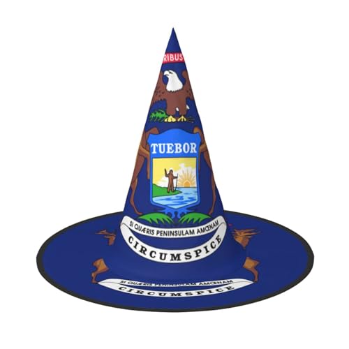 YQxwJL Michigan-Staatsflagge, Halloween-Hexenkappe, Zaubererhut, Hexenhüte, Dekoration, hängende schwebende Veranda-Hof-Dekoration von YQxwJL