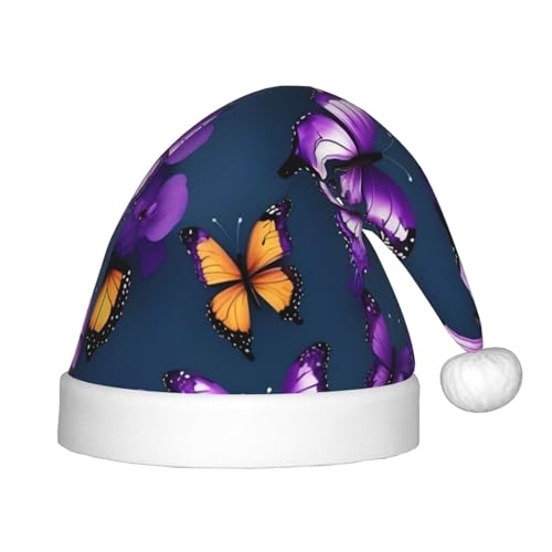 YQxwJL Schöne lila Schmetterlingsmütze mit Weihnachtsmann-Motiv, Weihnachtsmütze, Winterurlaubsmütze für Weihnachten, Party, Zubehör von YQxwJL