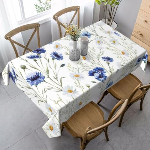 YQxwJL Tischdecke mit Wildblumen und Kornblumen, Gänseblümchen, rechteckig, Tischdecke, Kaffeebraun, knitterfrei von YQxwJL
