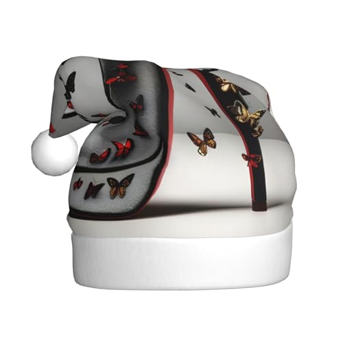 YQxwJL Weihnachtsdekoration, Schmetterlings-Motiv, Weihnachtsdekoration, Plüsch, Weihnachtsmannmützen für Weihnachten, Urlaub, Partyzubehör von YQxwJL