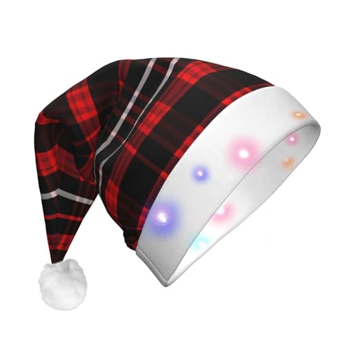 YQxwJL Weihnachtsmütze für Erwachsene, Weihnachtsmannmütze für Erwachsene, Weihnachtsmannmütze für Erwachsene, Damen, Herren, kariert, Rot und Schwarz von YQxwJL